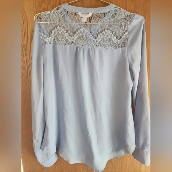 Candie's Light Blue Lace Detail Blouse - Picture 4 of 4